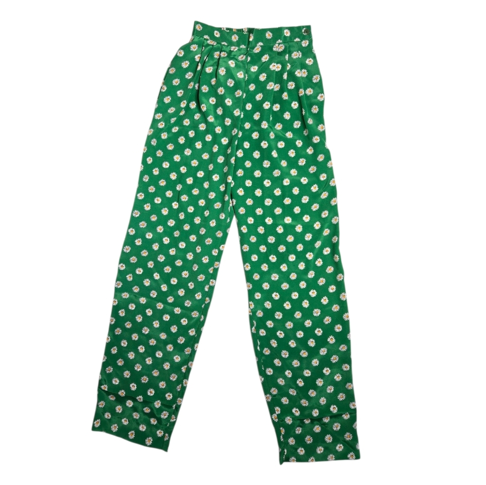 NEW Vintage 90s green daisy wide leg high rise lightweight pants S
